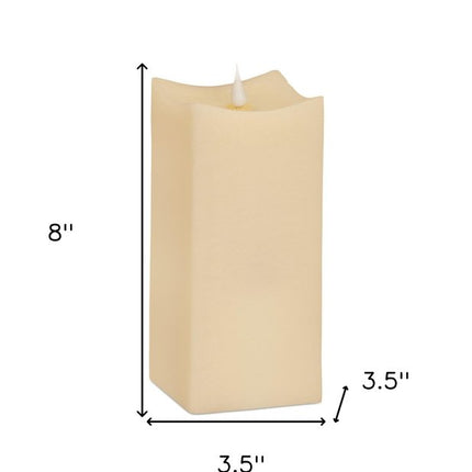 Set of Two Beige Square Flameless Pillar Candles HomeRoots