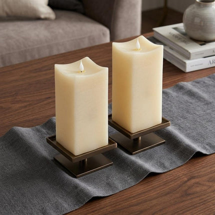 Set of Two Beige Square Flameless Pillar Candles HomeRoots