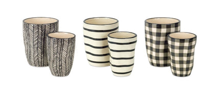 Set of Six Black And Ivory Ceramic 2 Ounce Geometric Round Pot Planters HomeRoots