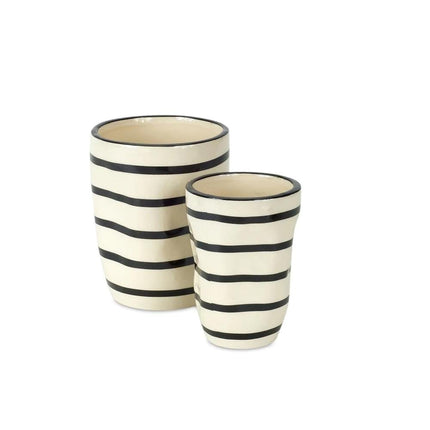 Set of Six Black And Ivory Ceramic 2 Ounce Geometric Round Pot Planters HomeRoots