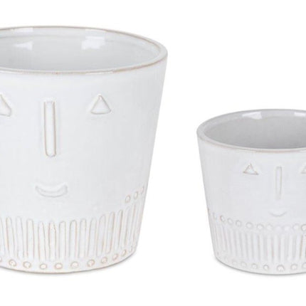 Set of Two White Porcelain 4 Ounce Abstract Face Pot Planters HomeRoots