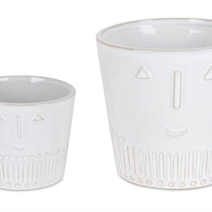 Set of Two White Porcelain 4 Ounce Abstract Face Pot Planters HomeRoots