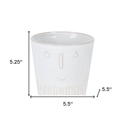 Set of Two White Porcelain 4 Ounce Abstract Face Pot Planters HomeRoots