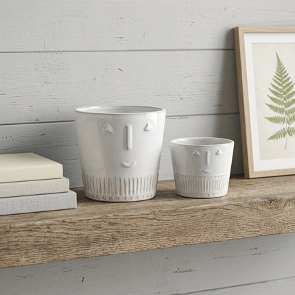 Set of Two White Porcelain 4 Ounce Abstract Face Pot Planters HomeRoots