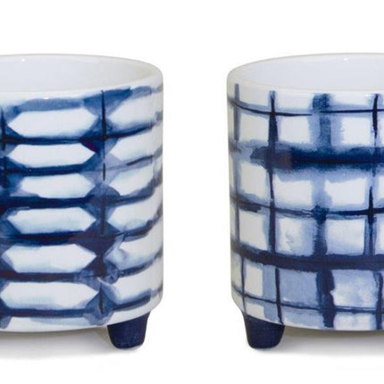 Set of Two Cobalt And White Ceramic 2 Ounce Round Footed Pot Planters HomeRoots