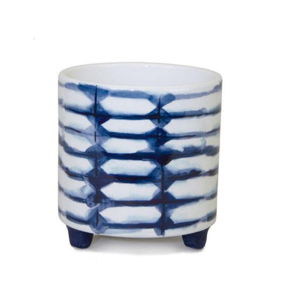 Set of Two Cobalt And White Ceramic 2 Ounce Round Footed Pot Planters HomeRoots