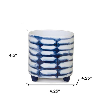Set of Two Cobalt And White Ceramic 2 Ounce Round Footed Pot Planters HomeRoots