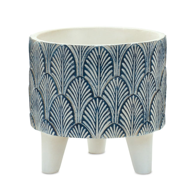 Set of Two Blue And White Polyresin Geometric Pot Planters HomeRoots