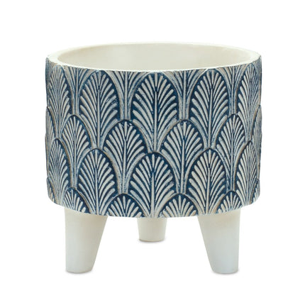 Set of Two Blue And White Polyresin Geometric Pot Planters HomeRoots