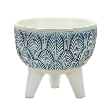 Set of Two Blue And White Polyresin Geometric Pot Planters HomeRoots