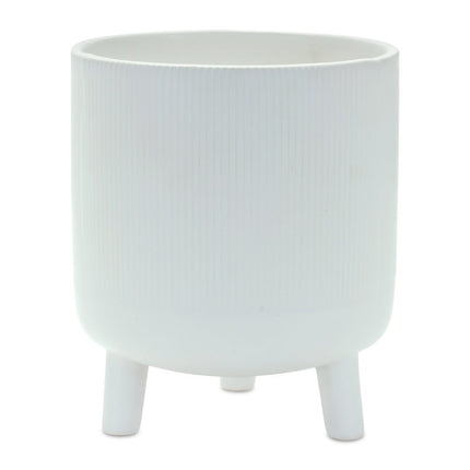 White Ceramic 7 Ounce Striped Footed Pot Planter HomeRoots