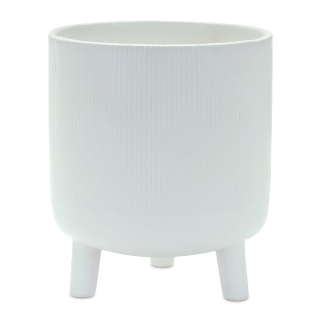 White Ceramic 7 Ounce Striped Footed Pot Planter HomeRoots