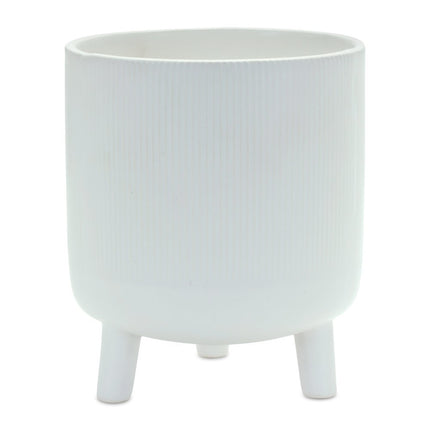 White Ceramic 7 Ounce Striped Footed Pot Planter HomeRoots