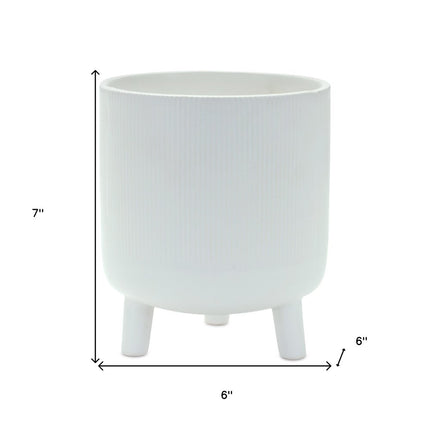 White Ceramic 7 Ounce Striped Footed Pot Planter HomeRoots