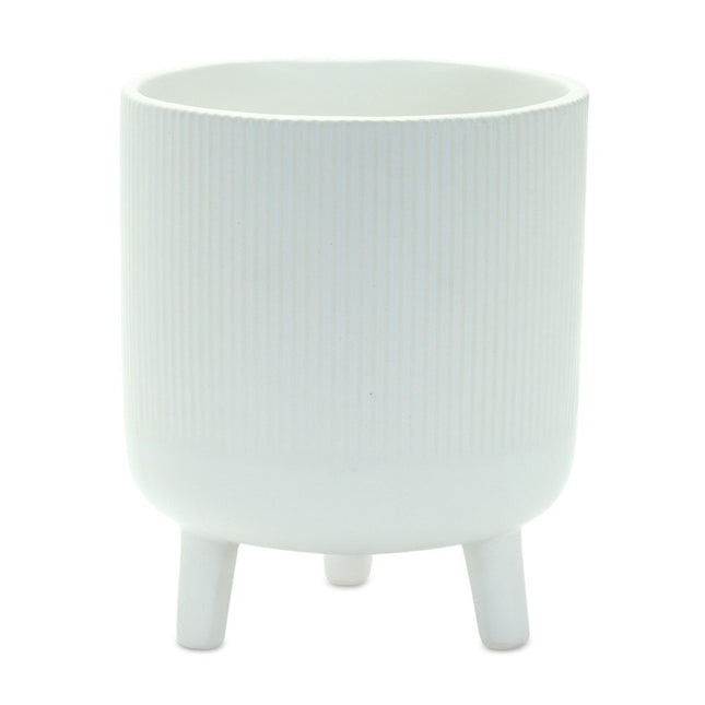 Set of Two White Ceramic Striped Footed Pot Planters HomeRoots
