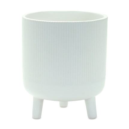 Set of Two White Ceramic Striped Footed Pot Planters HomeRoots