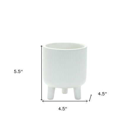 Set of Two White Ceramic Striped Footed Pot Planters HomeRoots