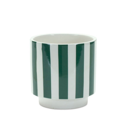 Set of Two Green And White Dolomite Striped 4 Ounce Round Pot Planters HomeRoots