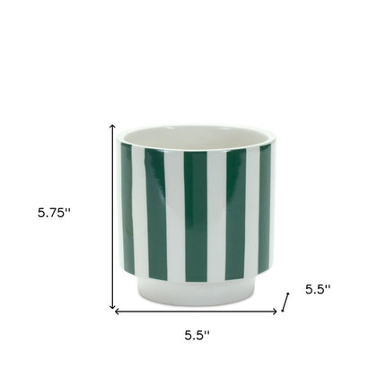 Set of Two Green And White Dolomite Striped 4 Ounce Round Pot Planters HomeRoots