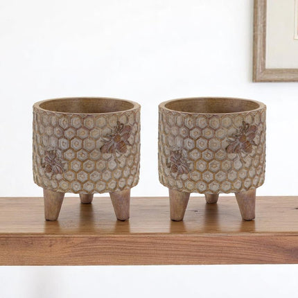 Set of Two Brown Polyresin 3 Ounce Bumble Bee Pot Planters HomeRoots