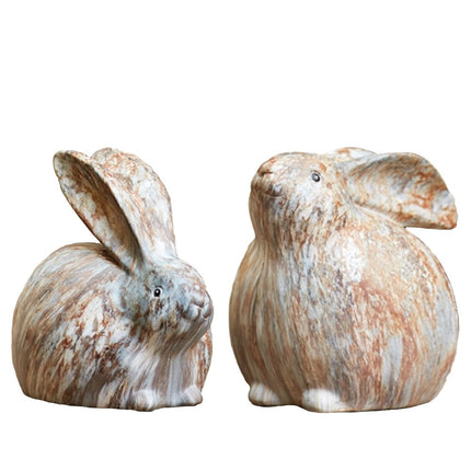 Set of Two 6" Terra Cotta Resin Rabbit Figurine HomeRoots