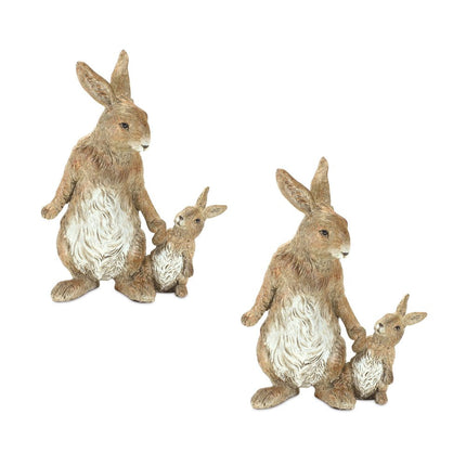 Set Of Two 7" Brown and White Polyresin Rabbit Figurine HomeRoots