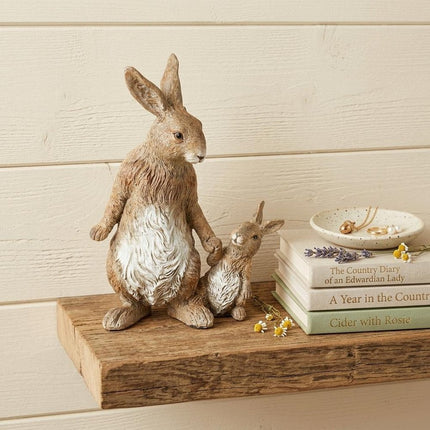 Set Of Two 7" Brown and White Polyresin Rabbit Figurine HomeRoots