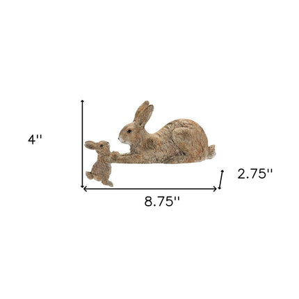 Set Of Two 4" Brown and White Polyresin Rabbit Figurine HomeRoots