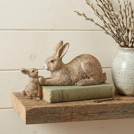 Set Of Two 4" Brown and White Polyresin Rabbit Figurine HomeRoots