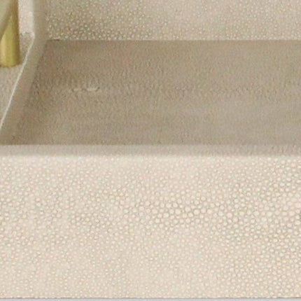 16" Cream Wood and Vinyl Faux Shagreen Serving Tray With Gold Handles HomeRoots