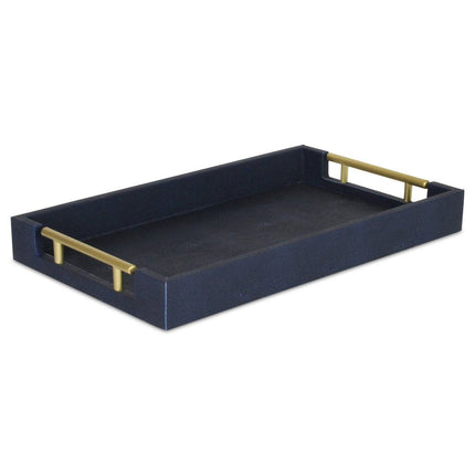 16" Navy Blue Wood Faux Shagreen Serving Tray With Handles HomeRoots