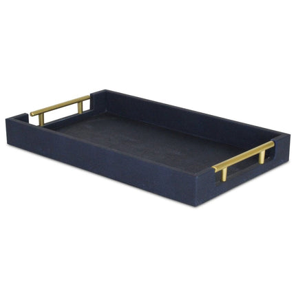 16" Navy Blue Wood Faux Shagreen Serving Tray With Handles HomeRoots