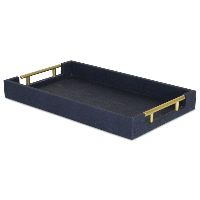 16" Navy Blue Wood Faux Shagreen Serving Tray With Handles HomeRoots