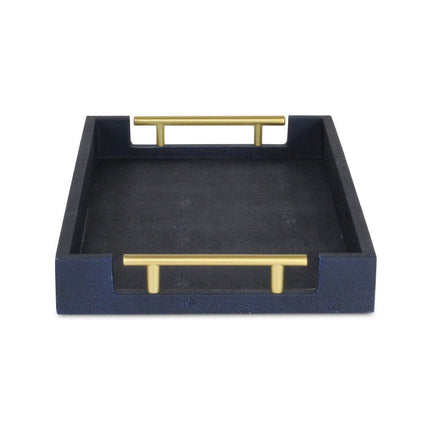 16" Navy Blue Wood Faux Shagreen Serving Tray With Handles HomeRoots