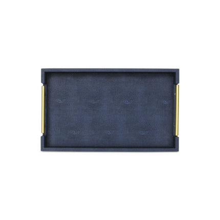 16" Navy Blue Wood Faux Shagreen Serving Tray With Handles HomeRoots