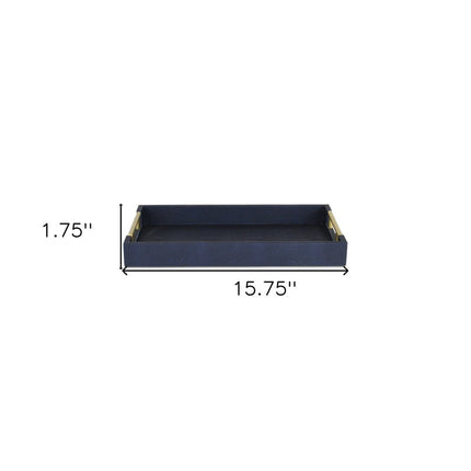 16" Navy Blue Wood Faux Shagreen Serving Tray With Handles HomeRoots
