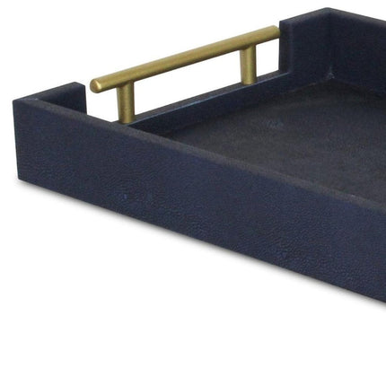16" Navy Blue Wood Faux Shagreen Serving Tray With Handles HomeRoots