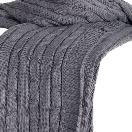 Light Gray Knitted 100% Cotton Throw Blanket HomeRoots