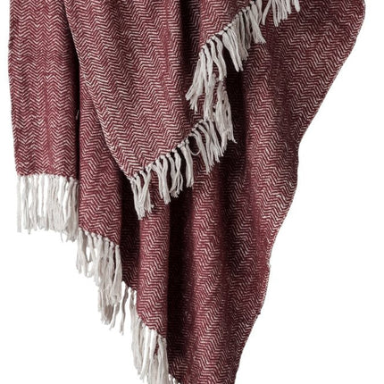 50" X 60" Brick Red And White Chevron Cotton Throw Blanket with Fringe HomeRoots