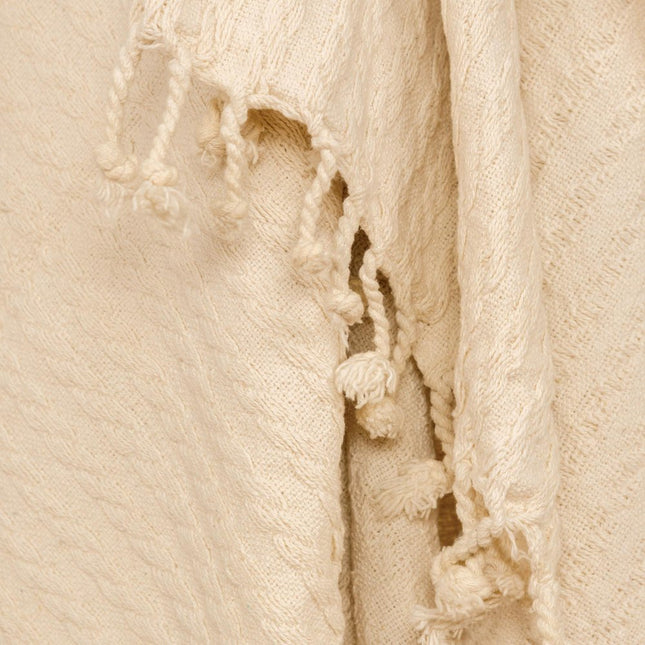 Ivory Knitted 100% Cotton Throw Blanket HomeRoots
