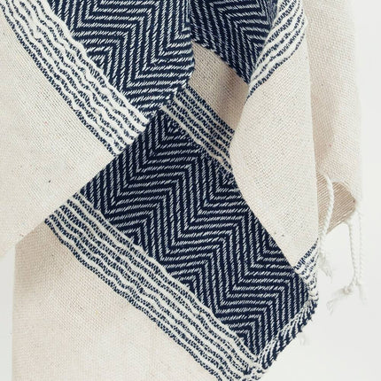 50" X 60" Blue And Ivory Cotton Woven Striped Throw Blanket with Fringe HomeRoots