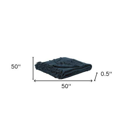 Teal Blue Woven 100% Woven Textured Cotton Throw Blanket HomeRoots
