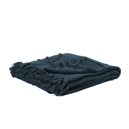 Teal Blue Woven 100% Woven Textured Cotton Throw Blanket HomeRoots