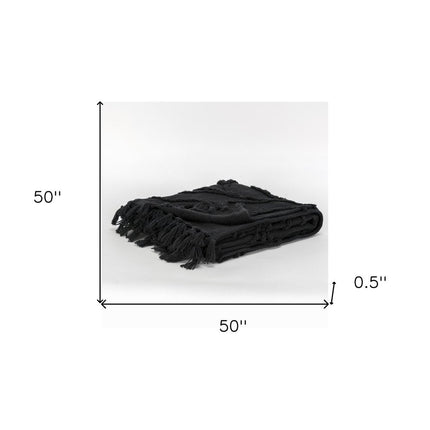 Black Woven 100% Woven Textured Cotton Throw Blanket HomeRoots