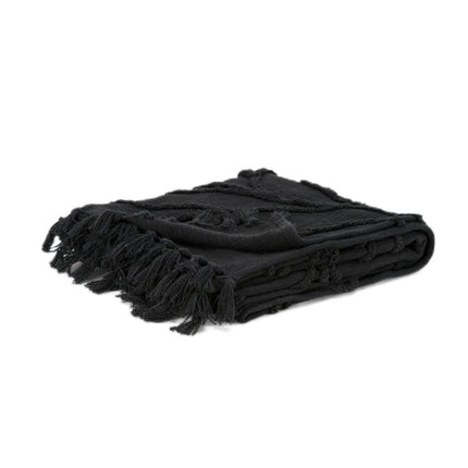 Black Woven 100% Woven Textured Cotton Throw Blanket HomeRoots