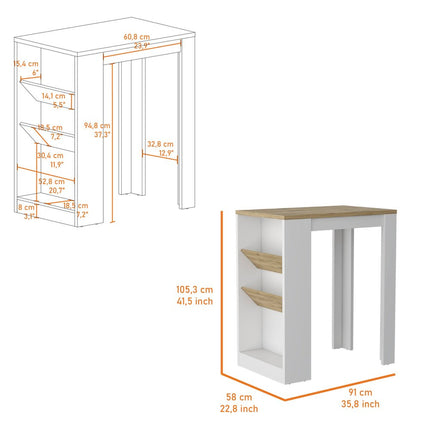 White And Natural 36" Kitchen Island With Storage HomeRoots
