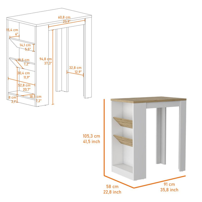 White And Natural 36" Kitchen Island With Storage HomeRoots
