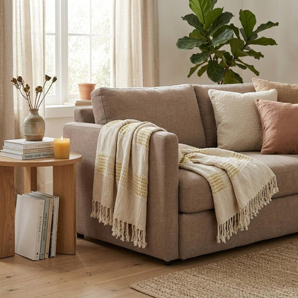 Yellow Woven Cotton Throw Blanket HomeRoots