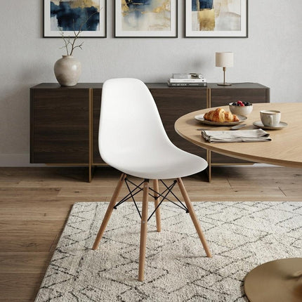 White And Natural Heavy Duty Plastic And Wood Dining Side Chair HomeRoots