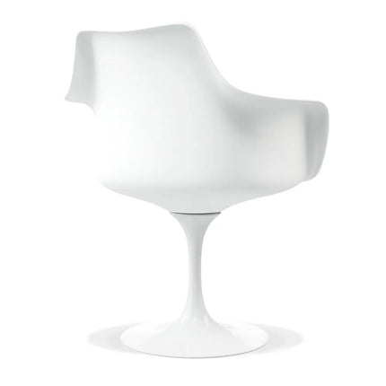White Heavy Duty Plastic Swivel Dining Arm Chair With Gray Faux Leather Cushion HomeRoots